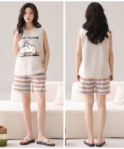 Cute Matching Summer Couple Pajamas - Short-sleeve 100% Cotton