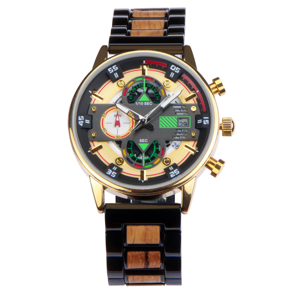 Engraved Mens Wood Multifunctional Watch