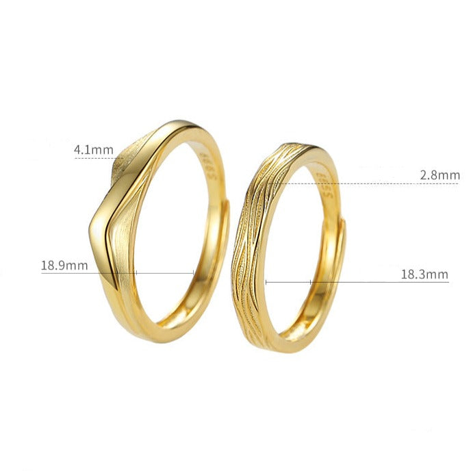 Mountain and Ocean Couple Rings Set - Adjustable Size