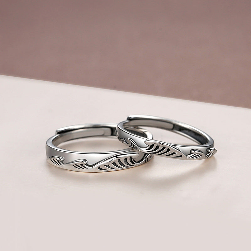 Matching Ocean Waves Promise Rings for Couples