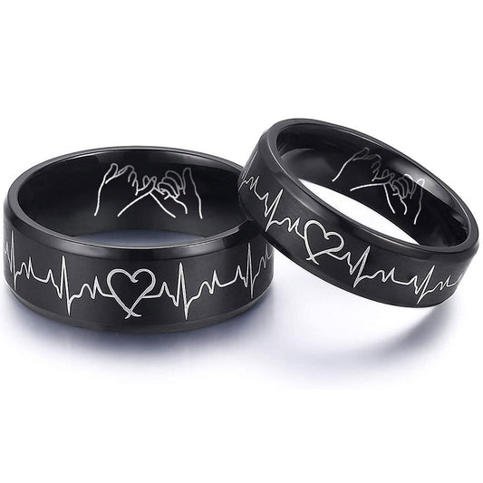 Heartbeat Matching Rings Set for Him and Her