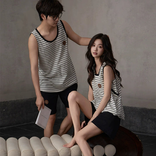 Soft Couple PJs - Sleeveless Matching Summer Shorts Set