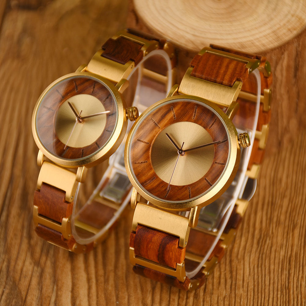 Matching Quartz Wood Couple Watch Set for Two