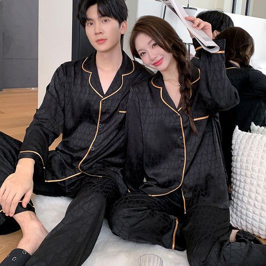 Elegant Ice Silk Couple Pajamas – Premium Silk-Like Sleepwear Set by Gullei