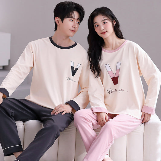 Long Sleeve Soft Pajamas Set for Couples 100% Cotton