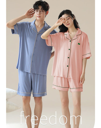 Classic Modal Couple Pajamas - Short Sleeve Collar