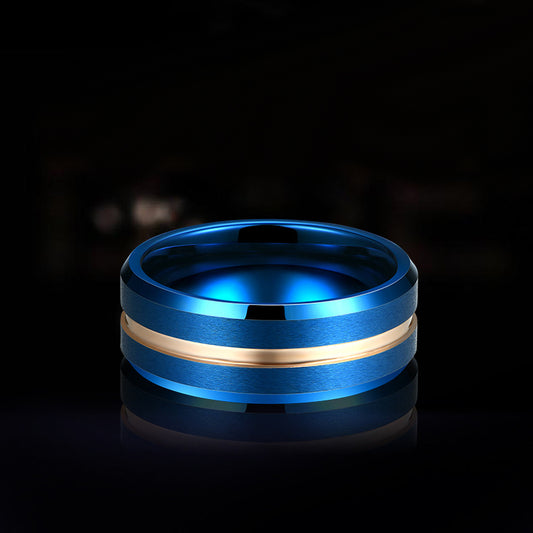 Engraved Mens Promise Ring Blue Tungsten 8mm