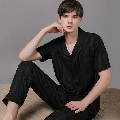 Elegant Tonal Stripe Satin Couple Pajamas