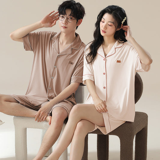 Soft Modal Couple Pajamas - Notched Collar Short Sleeve
