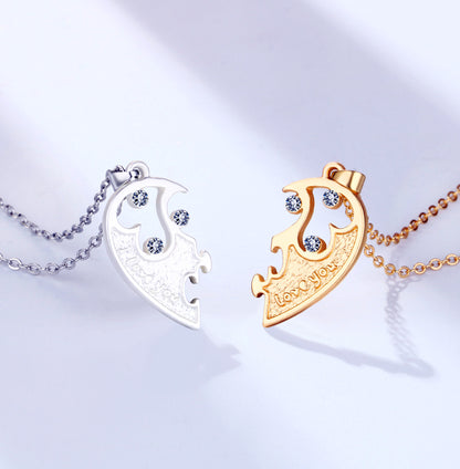 Engravable Half Hearts Interlocking Couple Necklaces Set
