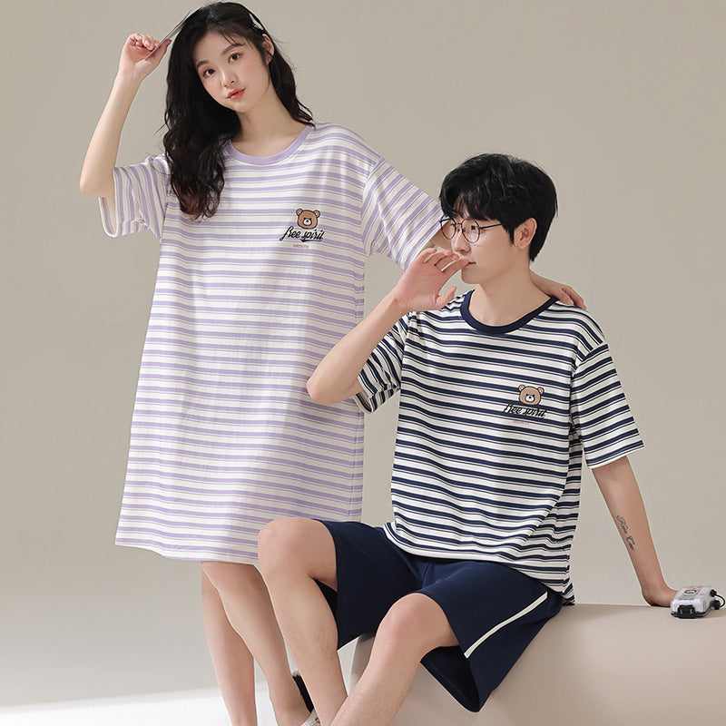 Cute Bear Summer Pajamas Set for Couples 100% Cotton