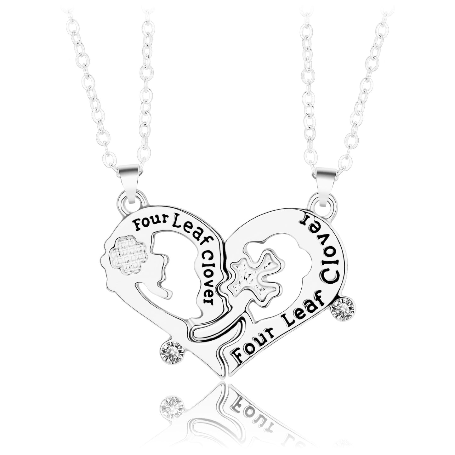 Engravable Clover Magnetic Hearts Couple Necklaces Gift