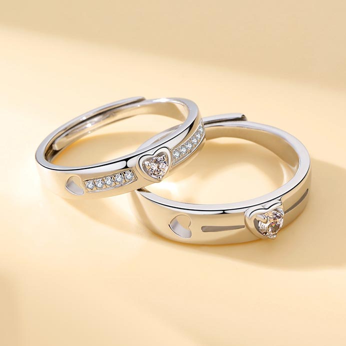 Matching Hearts Engagement Rings Set