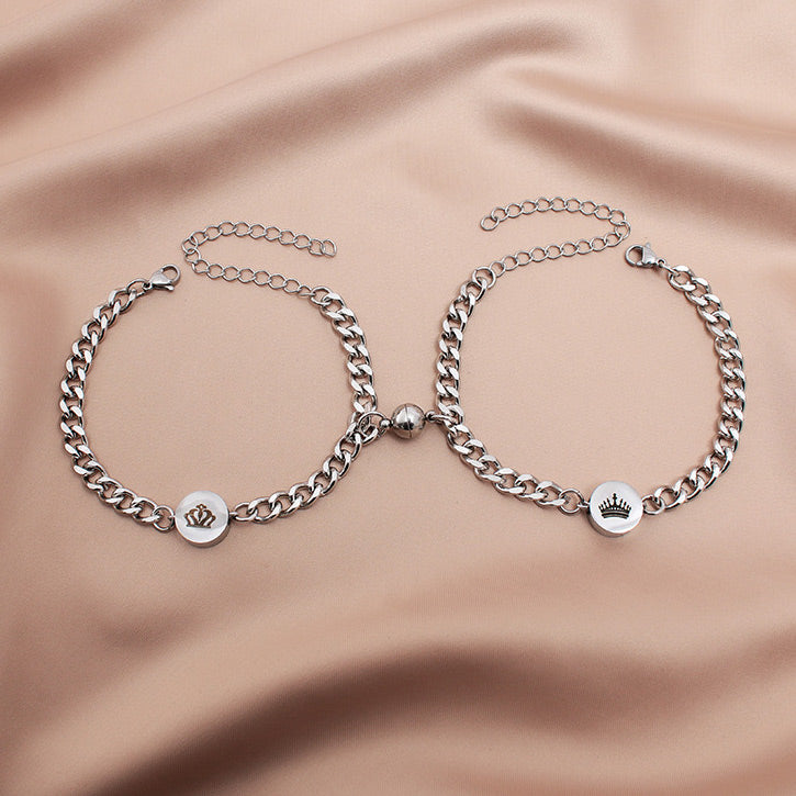 Custom King and Queen Magnetic Bracelets Set