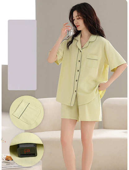 Soft Cotton Couple PJs - Short Sleeve Cardigan Style