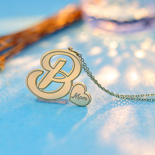 Name Initial Heart Dainty Necklace Gift for Mom