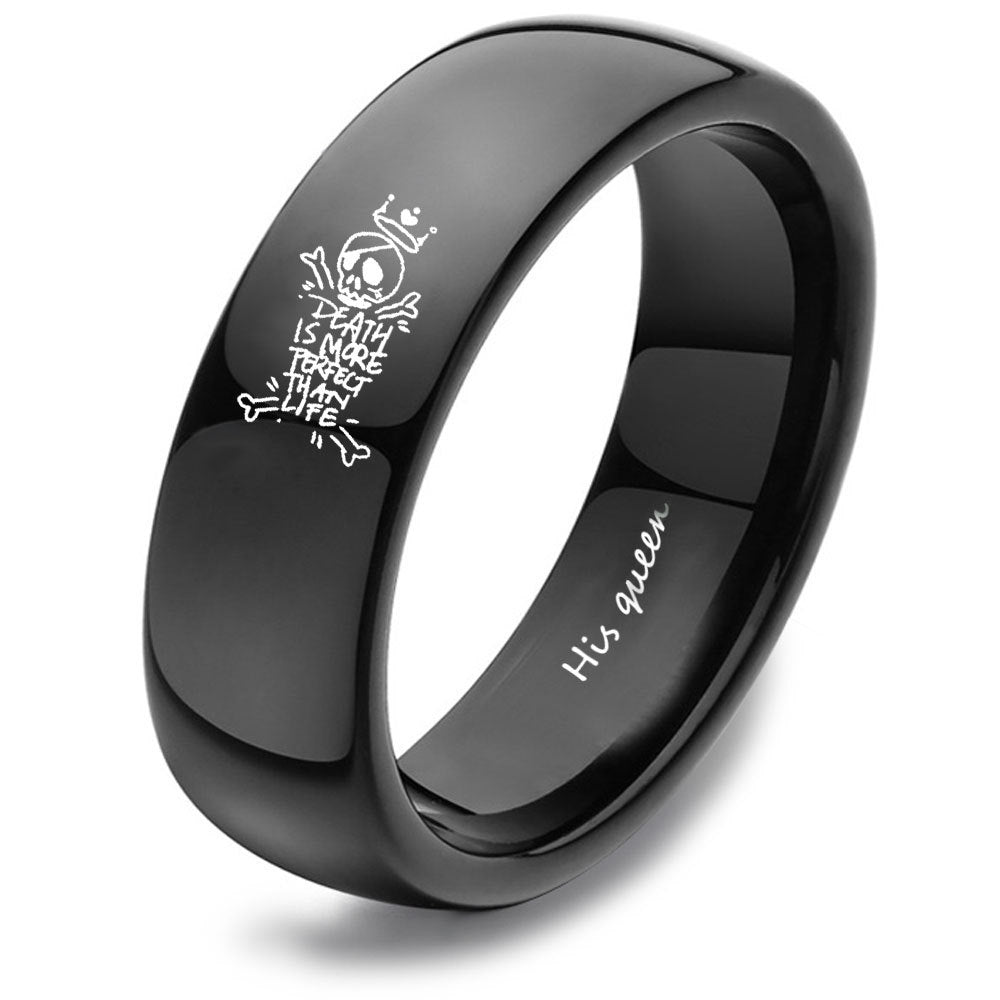 Engraved Black Skull Matching Rings Set