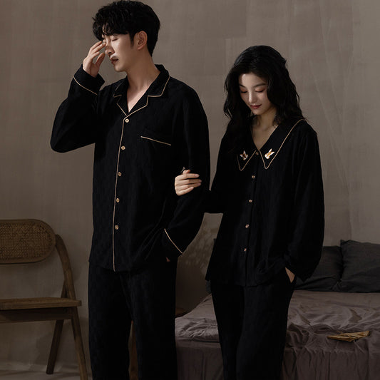 Matching Pajamas Set for Couples - Black Pure Cotton Loungewear