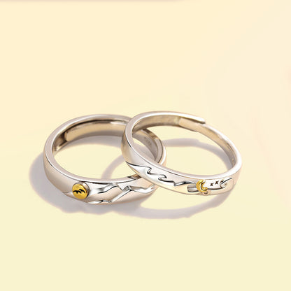 Engraved Sun and Moon Promise Rings Set for Two