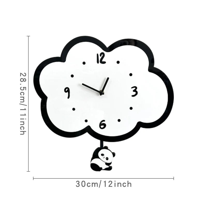 Cute Panda Pendulum Silent Clock — Kids’ Bedroom Wall Clock (30×30 cm)
