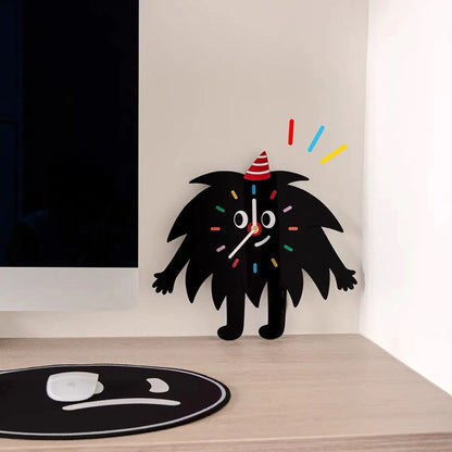 Silent Wall Clock for Kids – Cartoon Black Buddy, 24.5×30 cm