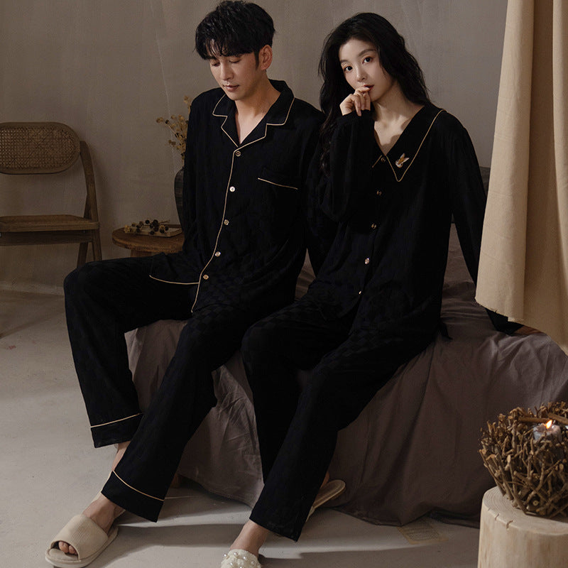 Matching Pajamas Set for Couples Black Pure Cotton