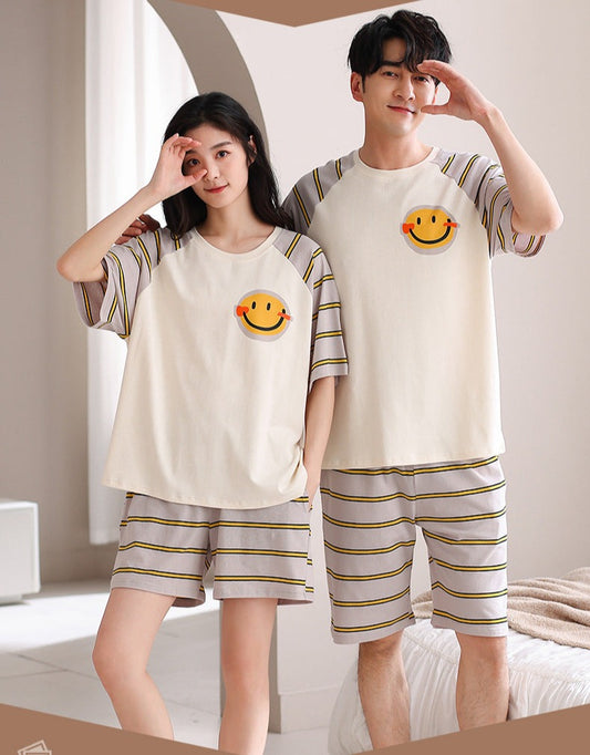 Matching Smiley Summer Pyjamas Set 100% Cotton