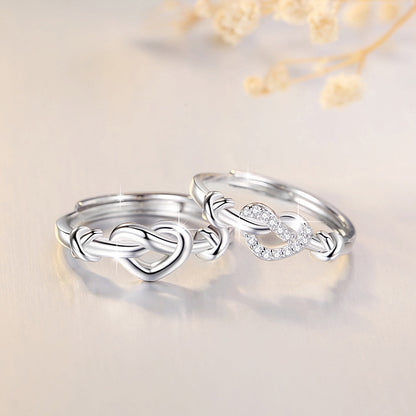 Engraved Love Knot Matching Rings for Couples