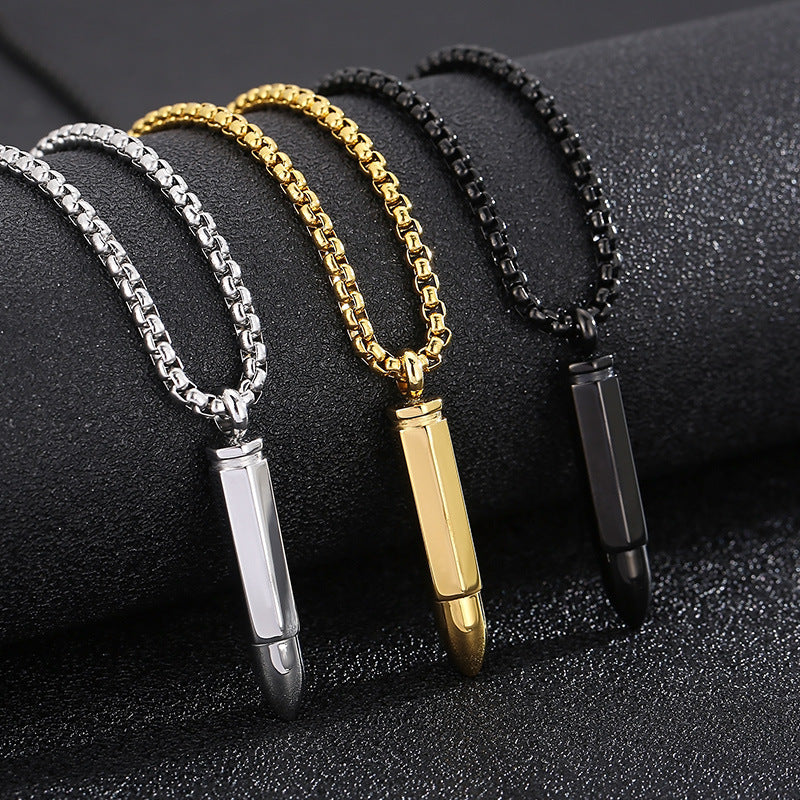 Engravable Bullet Army Pendant Mens Necklace