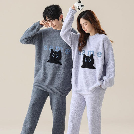 Cozy Cat Couples Winter Pajamas Set - 100% Polyester