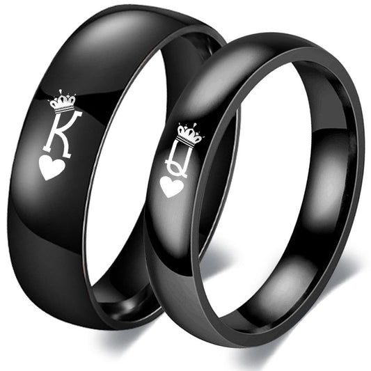 Engraved King and Queen Matching Rings Set Black