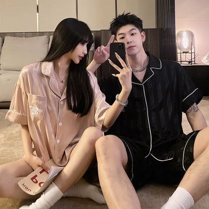 Classic Ice Silk Couple's Pajama Set | Timeless Elegance