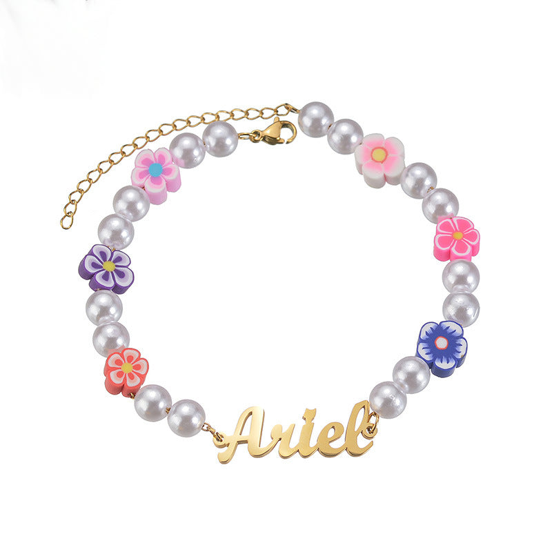 Flower Pearl Charms Name Bracelet