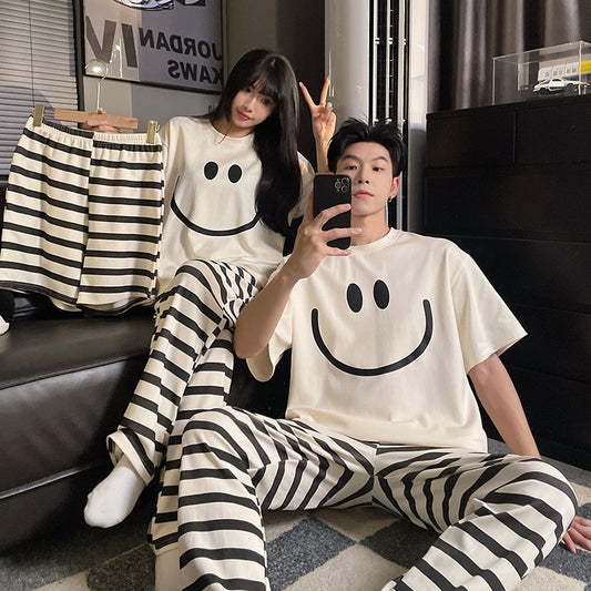 Bold Smiley Face & Stripe Couple's Pajama Set