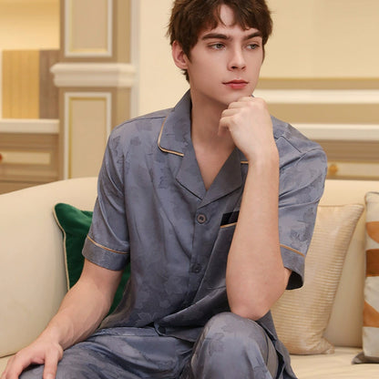 Elegant Floral Jacquard Satin Couple Pajamas