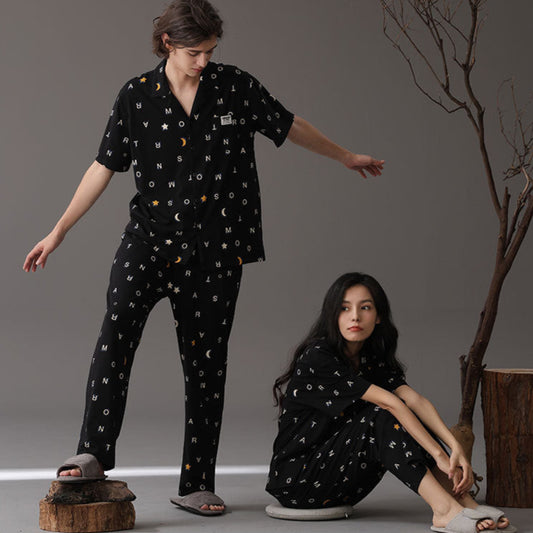 4-Piece Black Matching Pajamas Set - 100% Premium Cotton