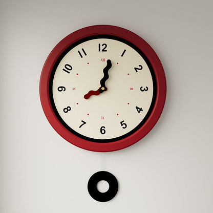 Nordic Silent Pendulum Wall Clock — 12" Round (Acrylic, Red Frame)
