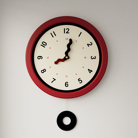 Nordic Silent Pendulum Wall Clock — 12" Round (Acrylic, Red Frame)