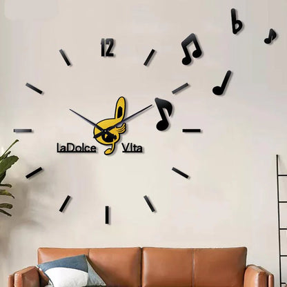 Music Notes 3D Sticker DIY Silent Wall Clock – Create Your Own Design