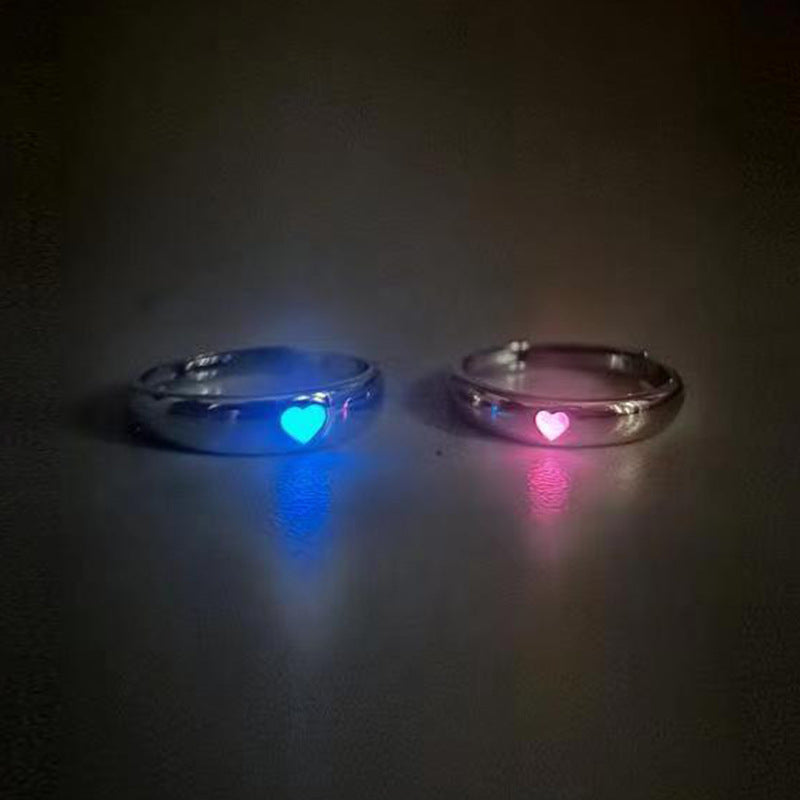 Glow in Dark Matching Hearts Couple Rings Set Gullei.com