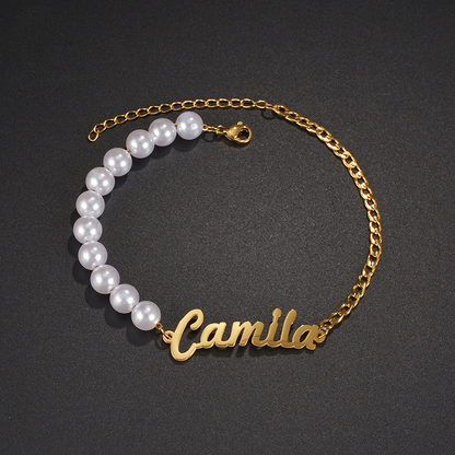 Pearls Chain Custom Name Bracelet