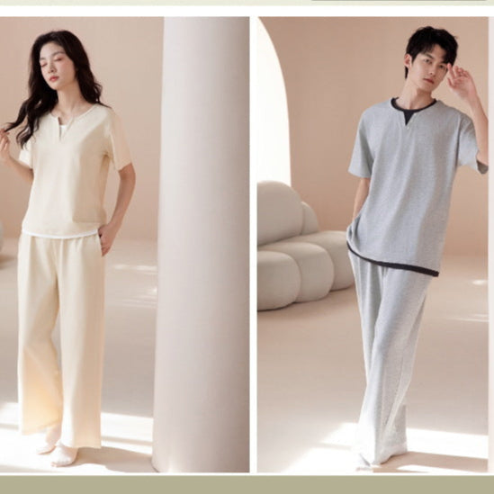 Minimalist Couple PJs - Matching Cotton Long Sleeve Set