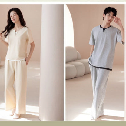 Minimalist Couple PJs - Matching Cotton Long Sleeve Set