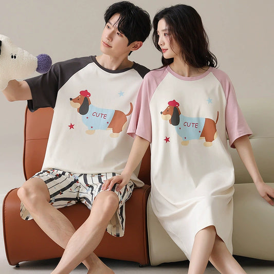 Dachshund Snuggles: 100% Cotton Couple Sleepwear Set