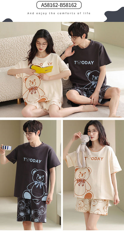 Matching Short Sleeves Shorts Sleepwear Set for Couples