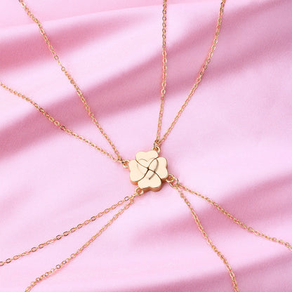 Custom Engravable Clover Matching Necklaces Set for 4 People
