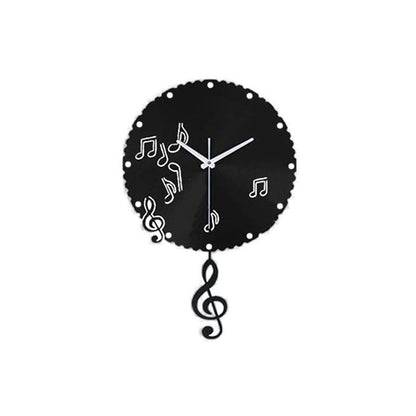Music Notes Pendulum Silent Wall Clock – Vintage Vinyl Record Design