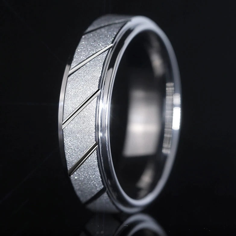 Engraved Mens Wedding Ring Frosted Tungsten