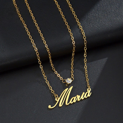 Double Chain Personal Name Birthstone Necklace