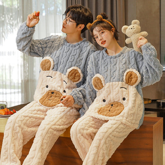 Winter Holiday Matching Couple Pajamas Set Thick Sleepwear